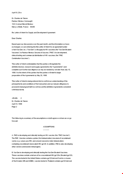 formal business letter of intent template