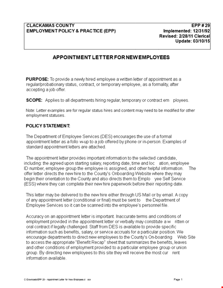 job appointment letter for new employee pdf template