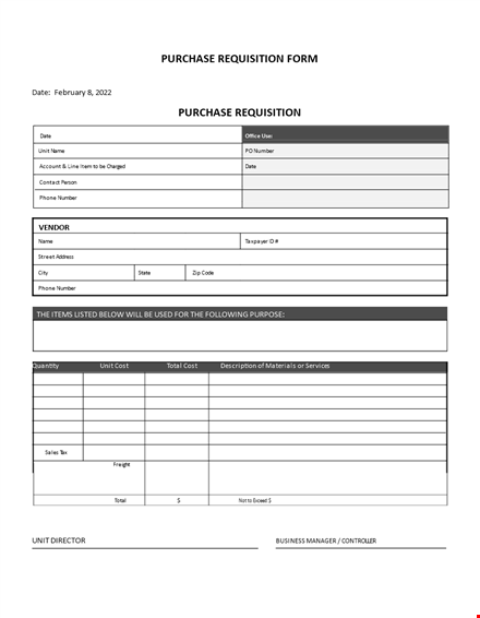 purchase requisition form template