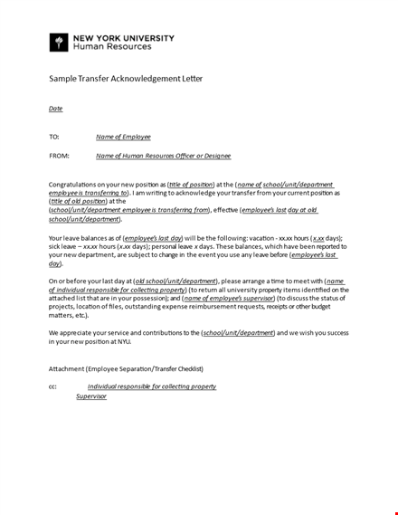 property transfer letter format template