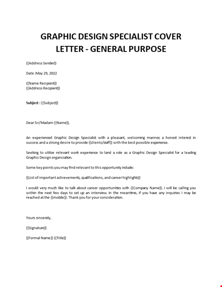 graphic design specialist cover letter template