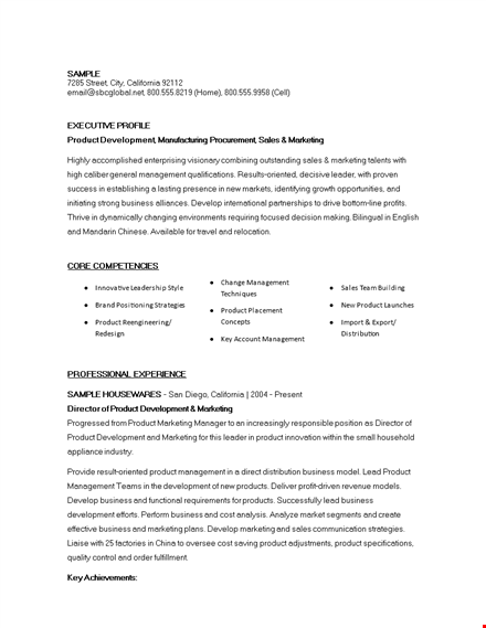 product marketing executive resume template