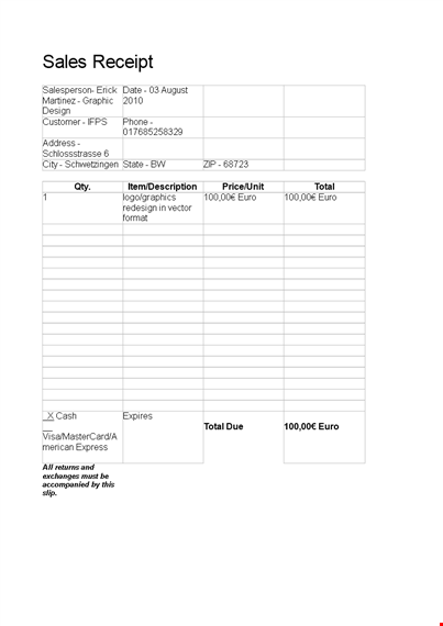 simple sales receipt format template