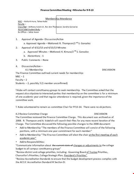 finance committee meeting minutes  template