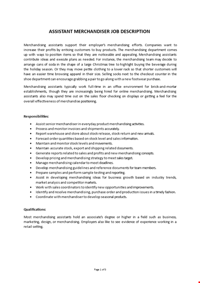 assistant merchandiser job description template