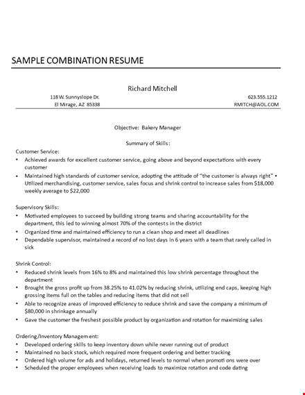 ordering and customer service: maintained combination resume sample template