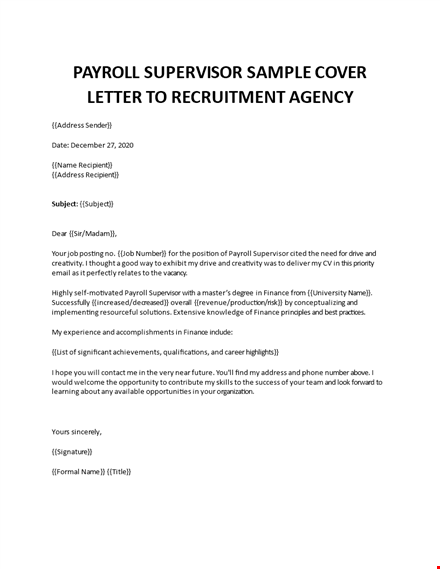 payroll supervisor cover letter template