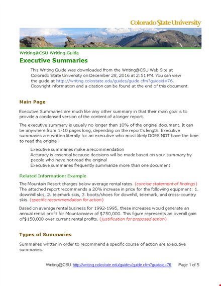 executive summary format sample template