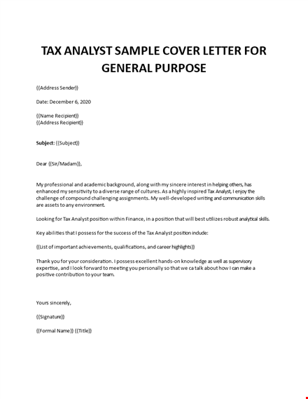 tax analyst cover letter template