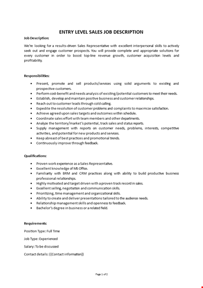 sales associate junior job description template