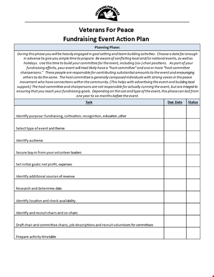 charity event action plan template template