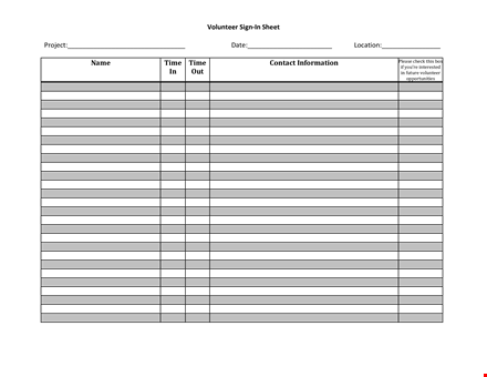 project volunteer sign in sheet - track and manage volunteer attendance template