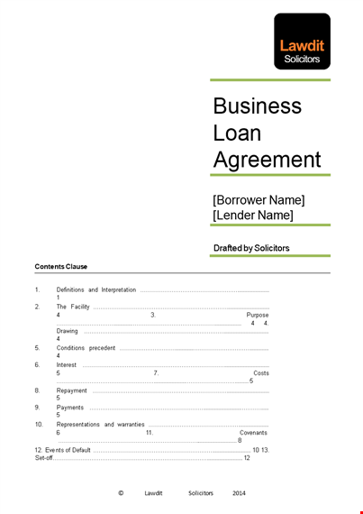 simple business loan agreement | borrower & lender agreement template