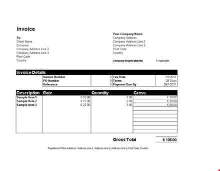 sample excel invoice template template