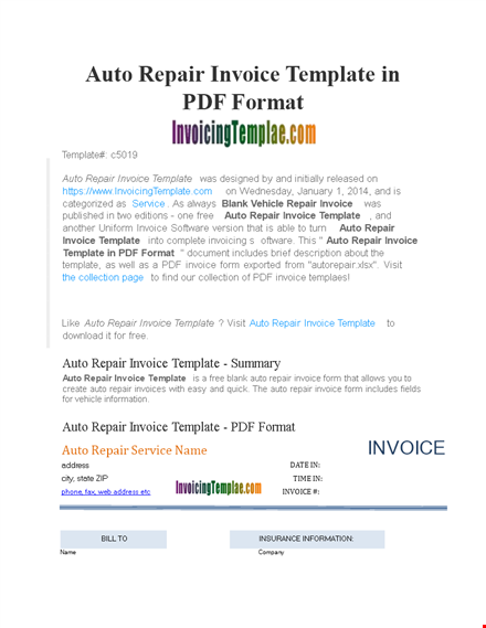 free printable auto repair invoice template