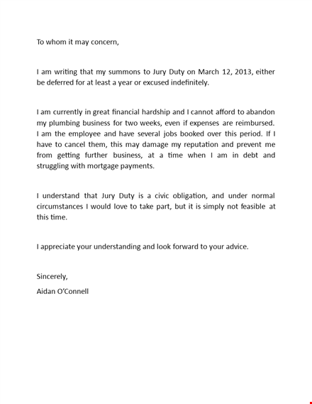 excuse yourself with a jury duty excuse letter template for business template