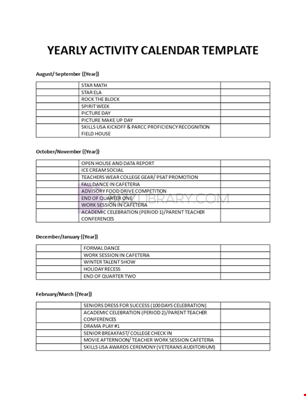 yearly activity calendar template