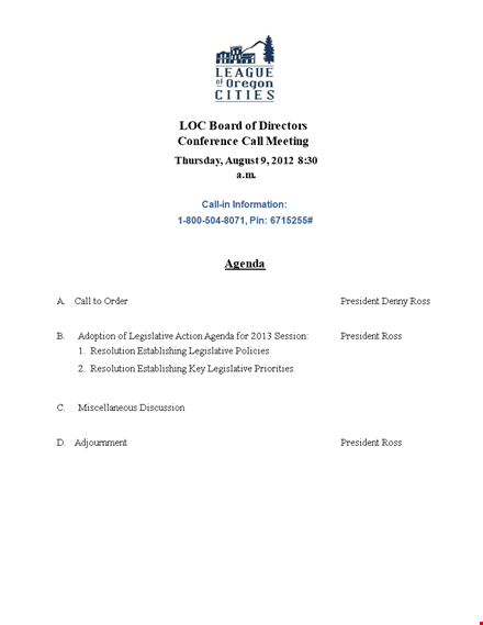 president's legislative conference call meeting agenda template