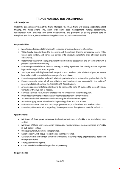 triage nursing job description template