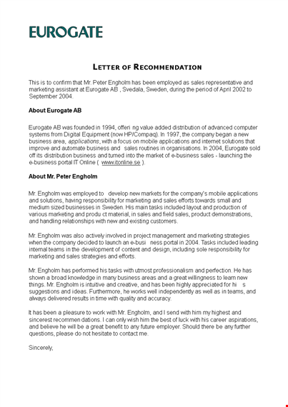 sales letter of recommendation template