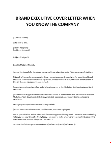 brand executive sample cover letter template