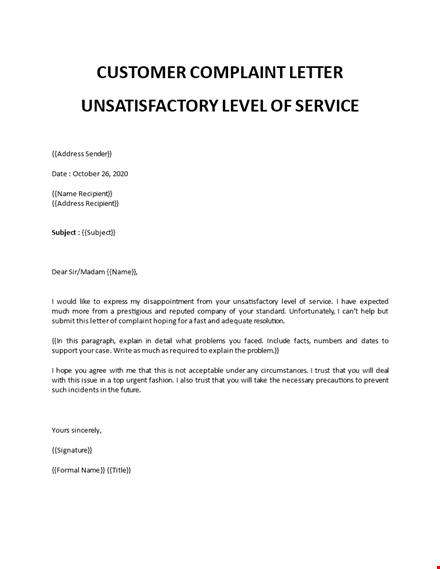 customer complaint letter template