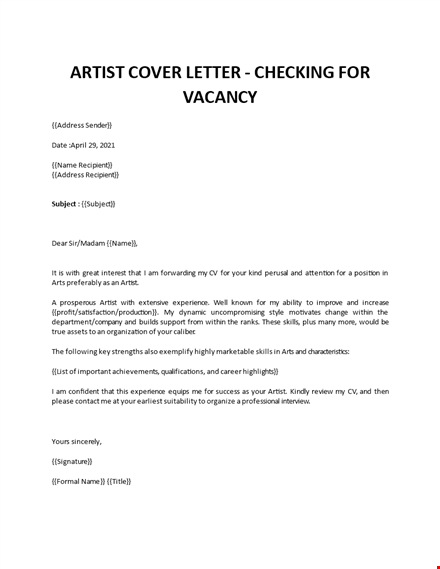 artist cover letter template