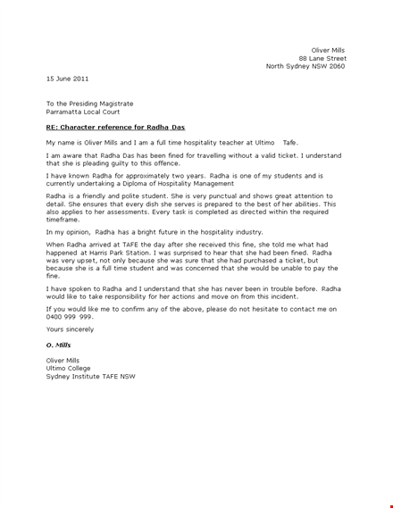 character witness letter example template