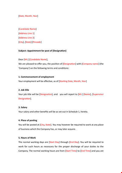 simple appointment letter format pdf - salary, company & employment information template