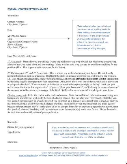 sample formal cover letter - write an impressive letter | address every paragraph & state | template