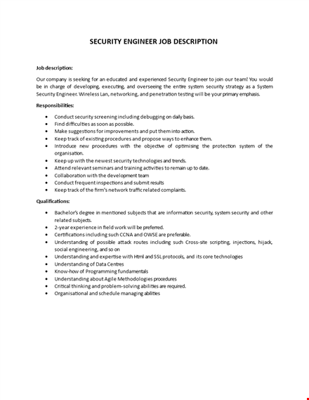 security engineer job description template