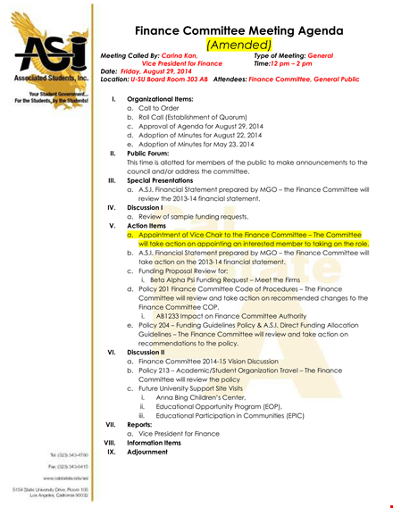 reviewing finance committee agenda - policy, committee, finance template