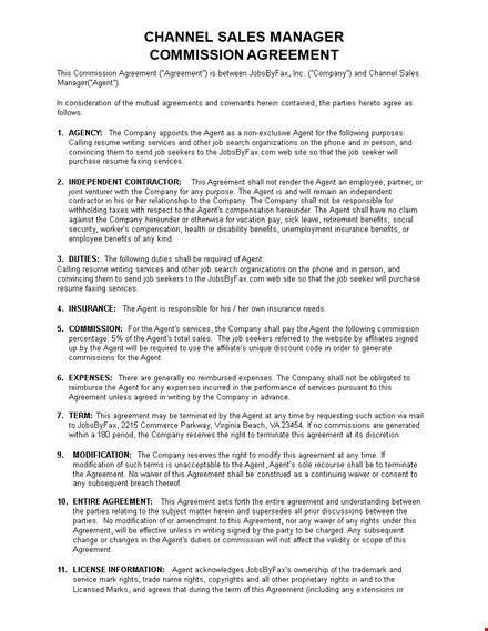 commission agreement template - create an efficient agreement for company and agent parties template