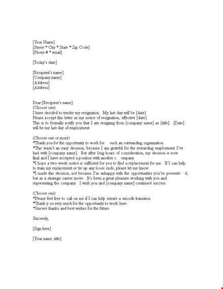 two week notice letter example template