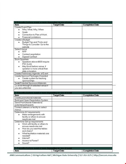 event planning agenda template template