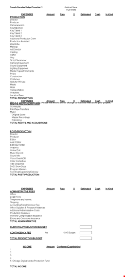 film budget template for efficient production expenses | total amount & classification template