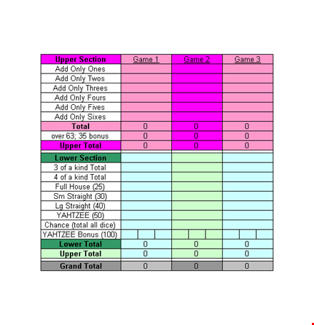 get organized with score sheets for yahtzee - track total, upper section and yahtzee template
