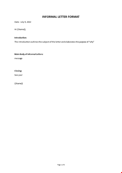 informal letter format template