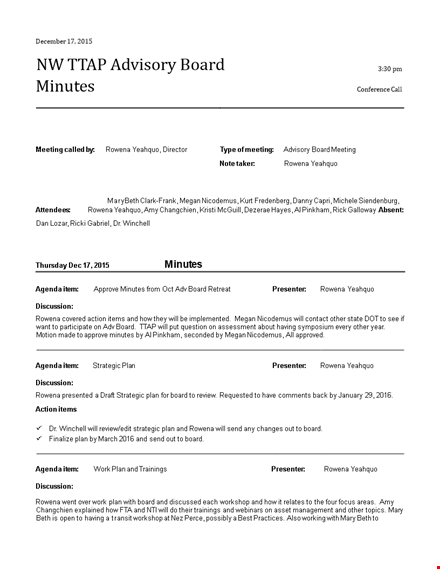 informal board meeting minutes template template