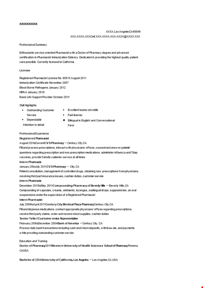 registered pharmacist resume template