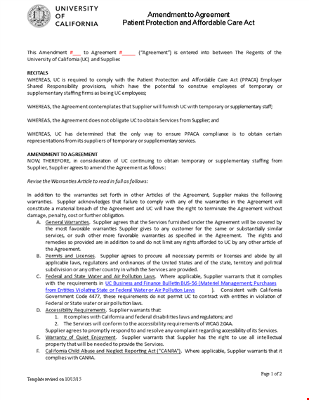 contract amendment & supplier agreement for services | enhanced warranties template
