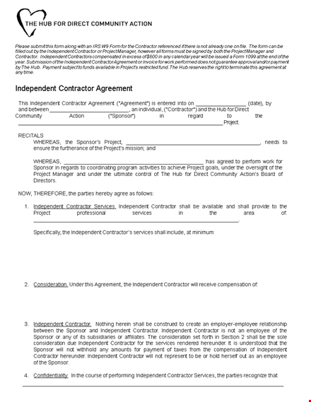 independent contractor agreement for your project - hire a contractor today template