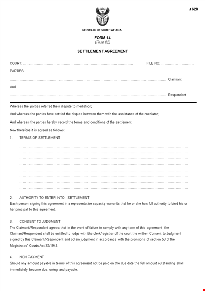 settlement agreement: a comprehensive guide for parties in court and claimants template