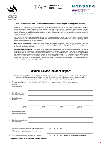 medical device incident report - health & therapeutic device reporting template