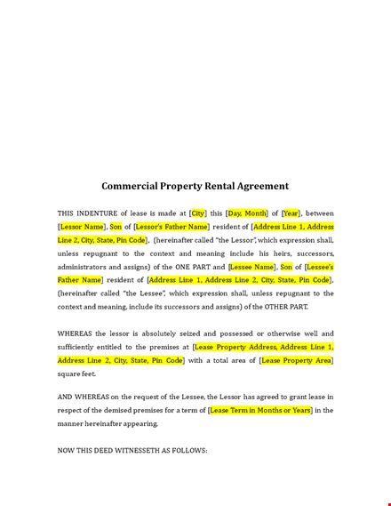 lease agreement template | private property | lessee & lessor | address | premises demised template