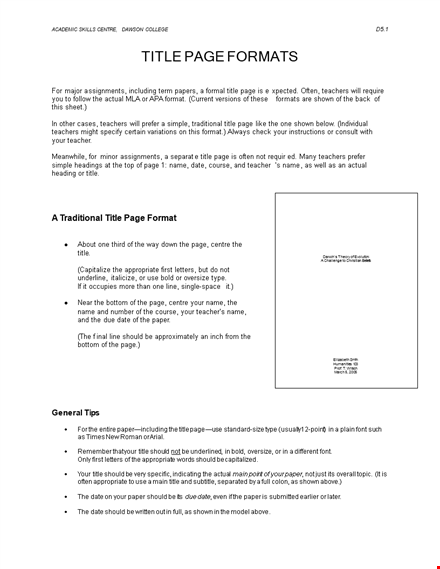 formal title page template template
