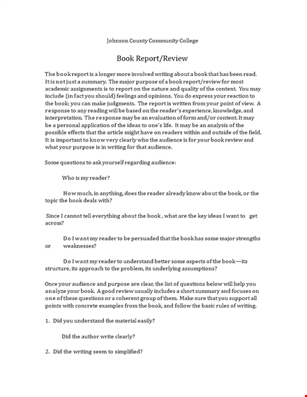 college book report format template