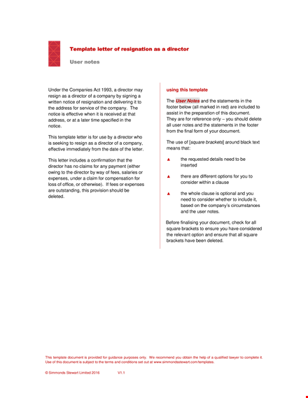 standard director resignation letter template