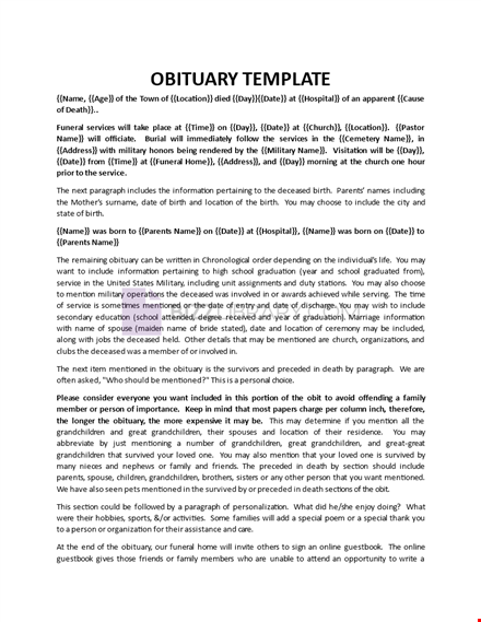 obituary guide template template