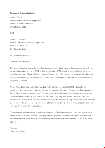 sample agreement termination letter template